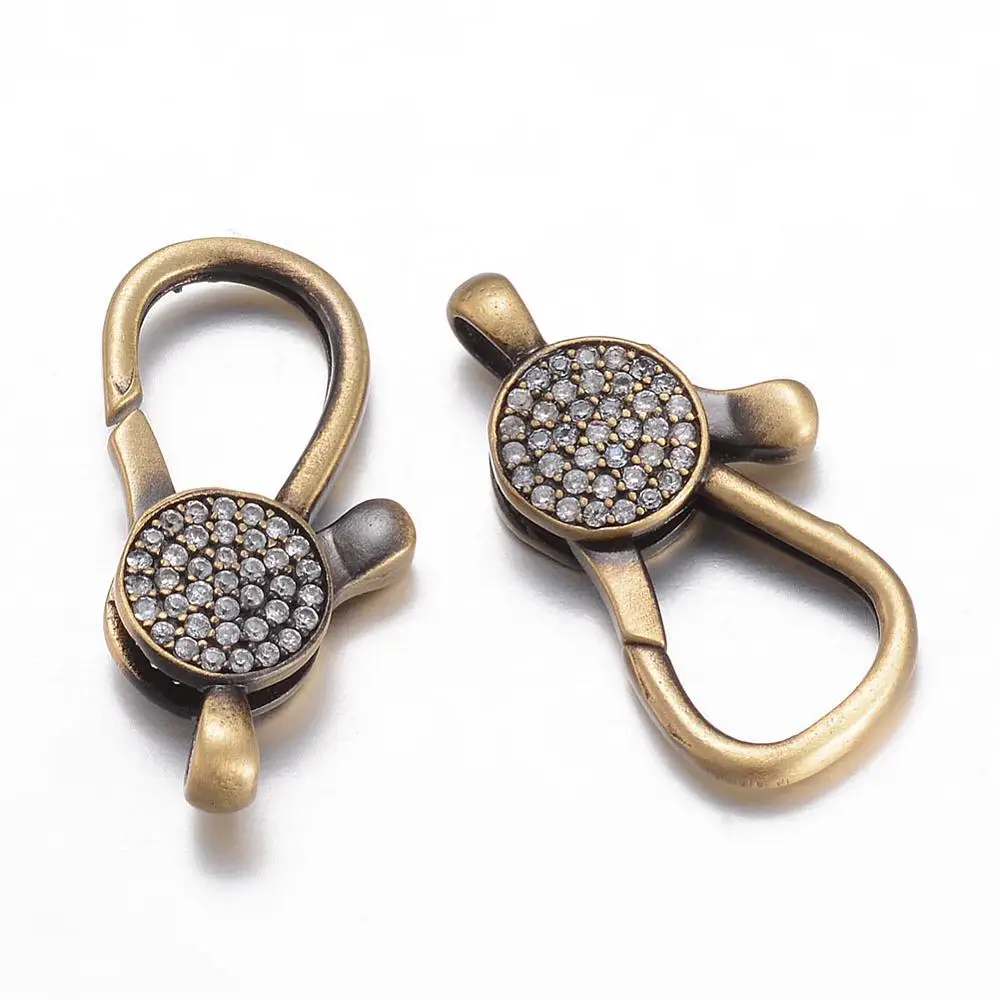 

5PCS Brass Micro Pave Cubic Zirconia Lobster Claw Clasps Antique Bronze 25x14x4.5mm Hole: 3x2mm for fashion jewelry