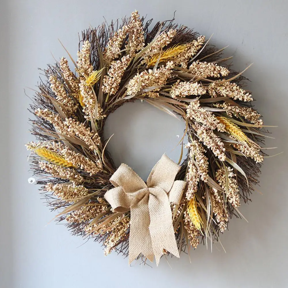 

Fall Wreath Decoration Artificial Autumn Wreath with Yellow Leaves Front Door Indoor Wall Wedding Window Fireplace Office Store