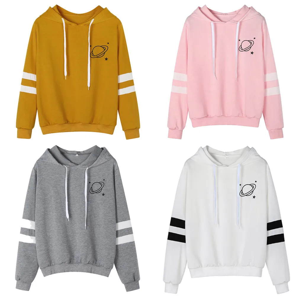Женские толстовки и свитшоты повседневные с капюшоном принтом планеты Осенние