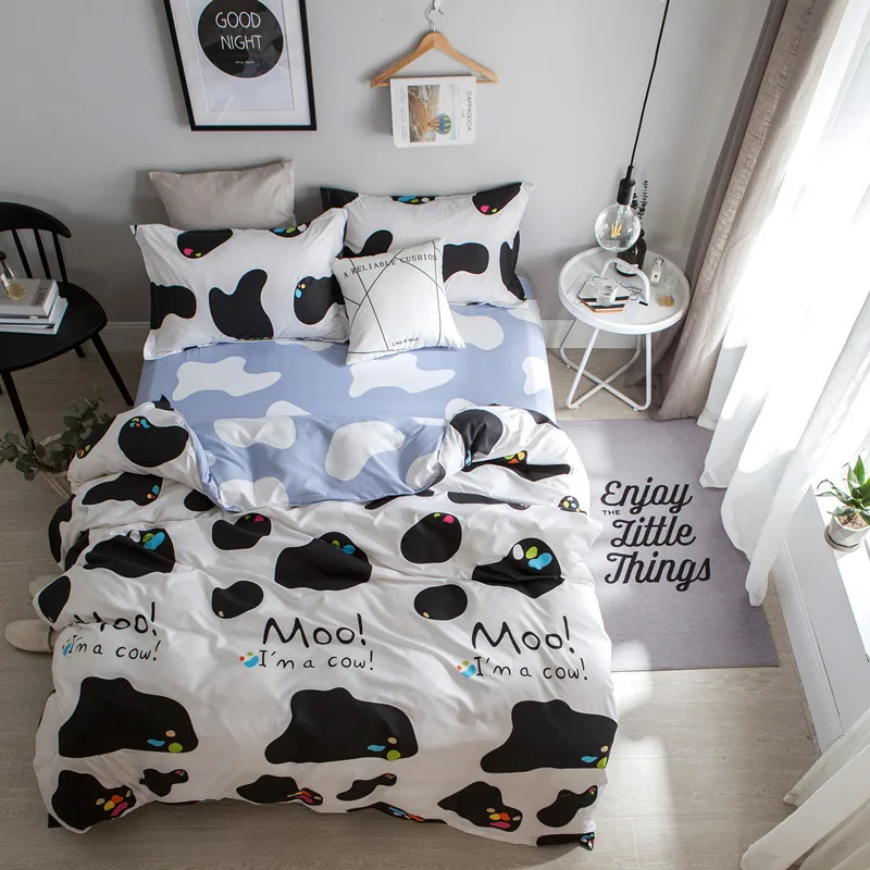 

Cartoon Cow Printed Bed Cover Set Kids Girl Boy Duvet Cover Adult Child Bed Sheets And Pillowcases Comforter Bedding Set 61037