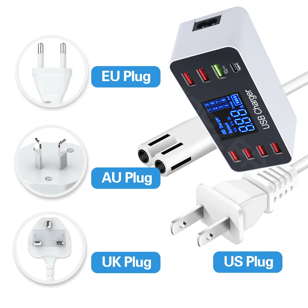 QC3.0 светодиодный дисплей USB быстрое зарядное устройство 7 порт настенное цвета в