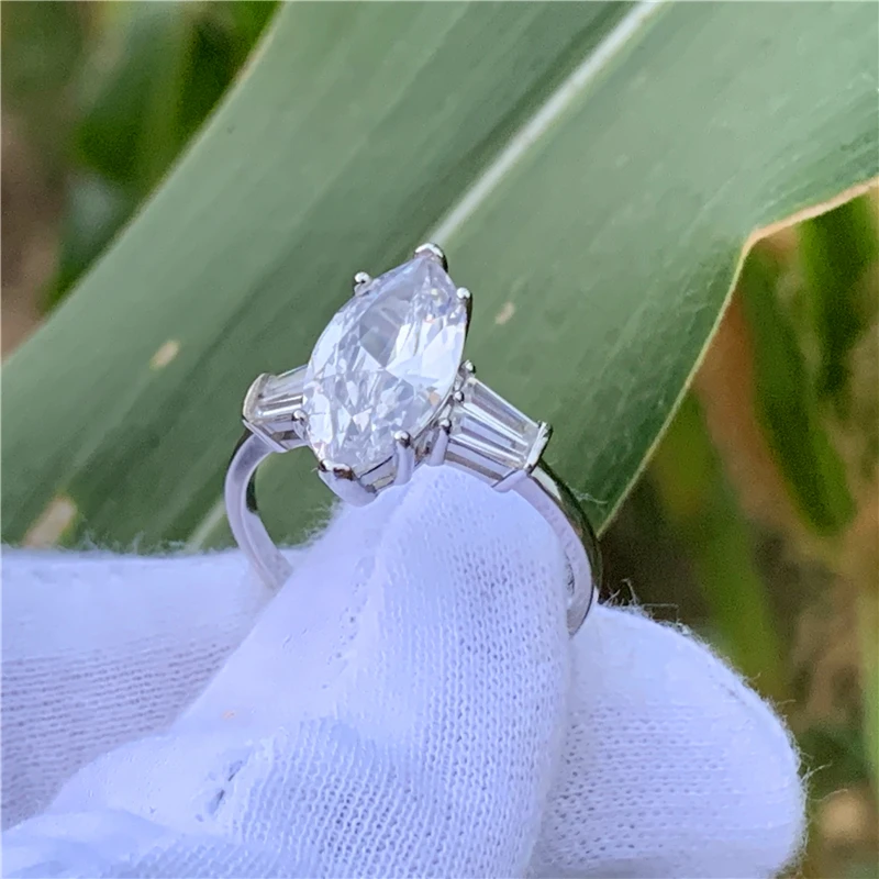 Изысканное кольцо с огранкой маркизы 6ct AAAAA cz 925 пробы Серебряное обручальное кольцо кольца для женщин ювелирные изделия