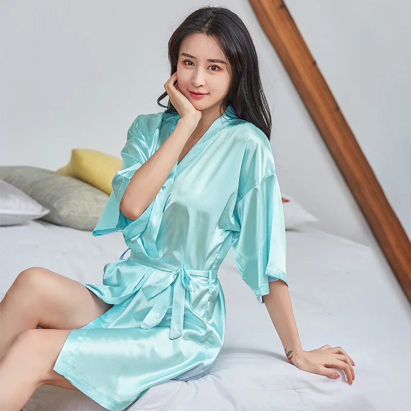 

Silk-like Nightgown Thin Home Clothes Summer Sexy Cardigan and Robe Are Loose and Silky Bathrobe Long Robe