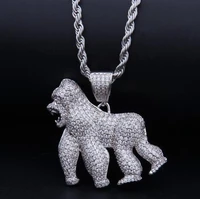 trendy fashion cartoon gorilla inlaid zircon rhinestone pendant for mens hip hop rock party jewelry necklace