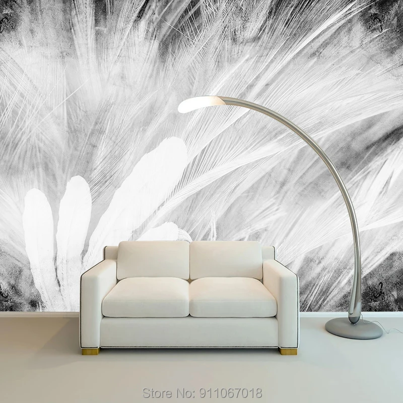 

Пользовательские Nordic белый МУРАЛ, изображающий перо обои стены стикеры домашний декор для детей Гостиная Papel сравнению 3d диваны Modernos Para