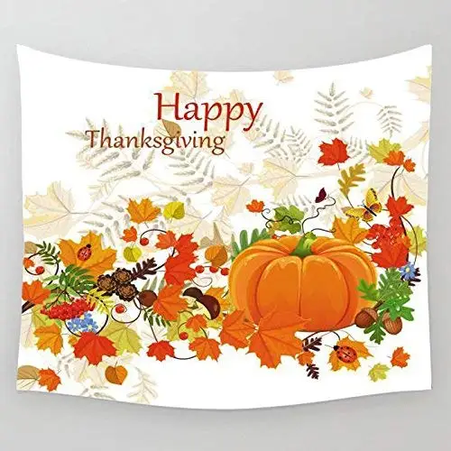 

Happy Thanksgiving Day Fall Leaves Pumpkins Decoration Tapestries Custom