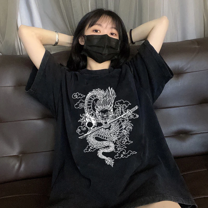 

Women's t-shirts cotton korean Top aesthetic oversized kpop harajuku Gothic Short sleeve casual black print dropshipping clothes