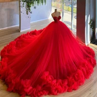 luxury red evening carpet gown 2021 very puffy formal robe de soiree middle east prom dress long dubai party gowns