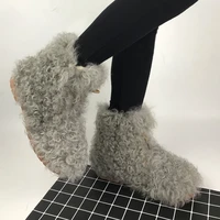 winter new lamb lace up flat non slip fleece short drum wool warm boots fashion snow boots fur boots for women