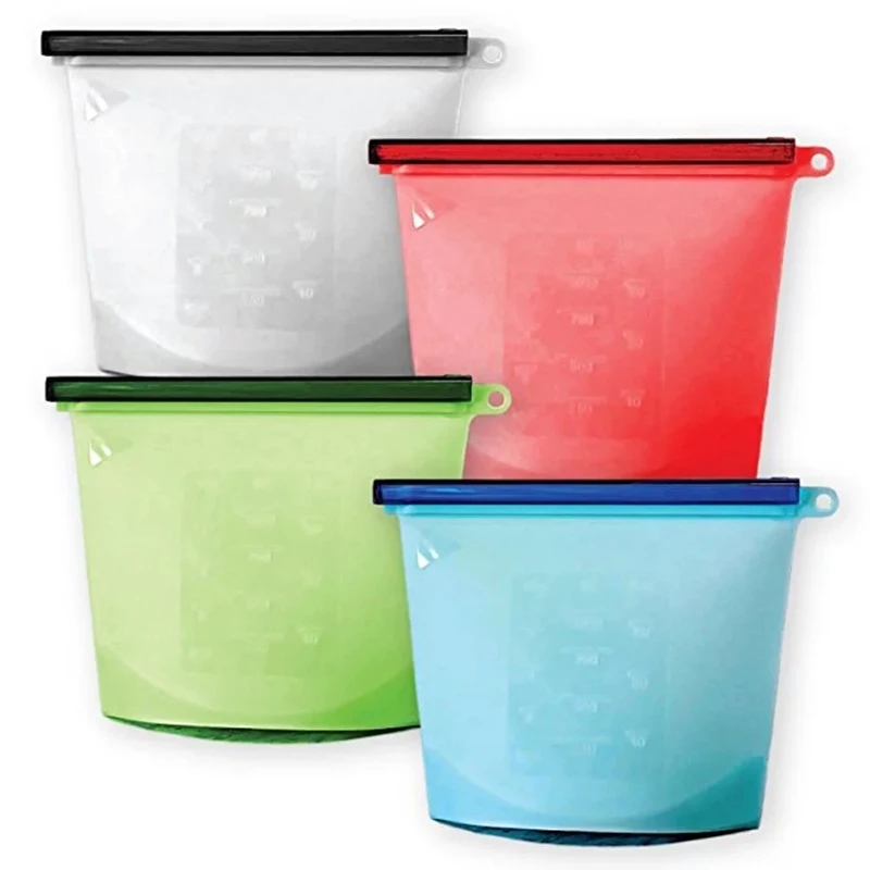 

4Packs 4L Reusable Airtight Seal Food Storage Container Versatile Cooking Washable Silicone Fresh Bag for Fruits Vegetables Meat