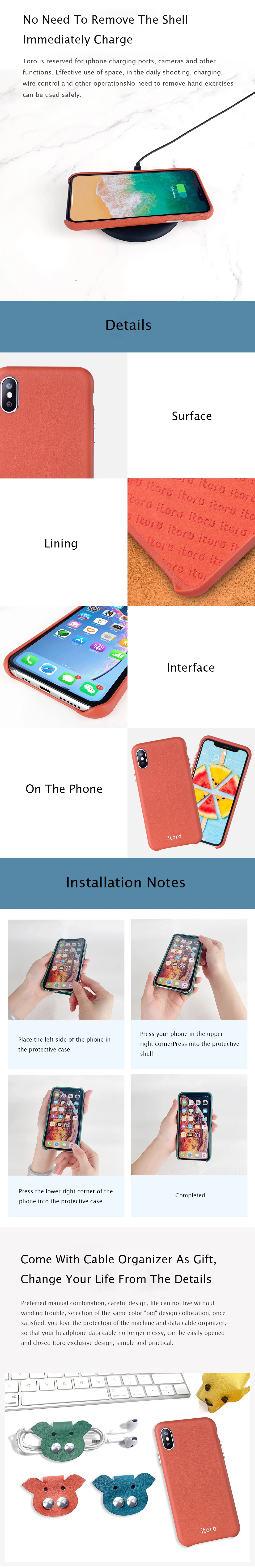 Xiaomi Italian Genuine Leather Phone Case Shockproof Bumper Phone Case For iPhone XS Max/XS/XR/X Shell With Cable Organizer