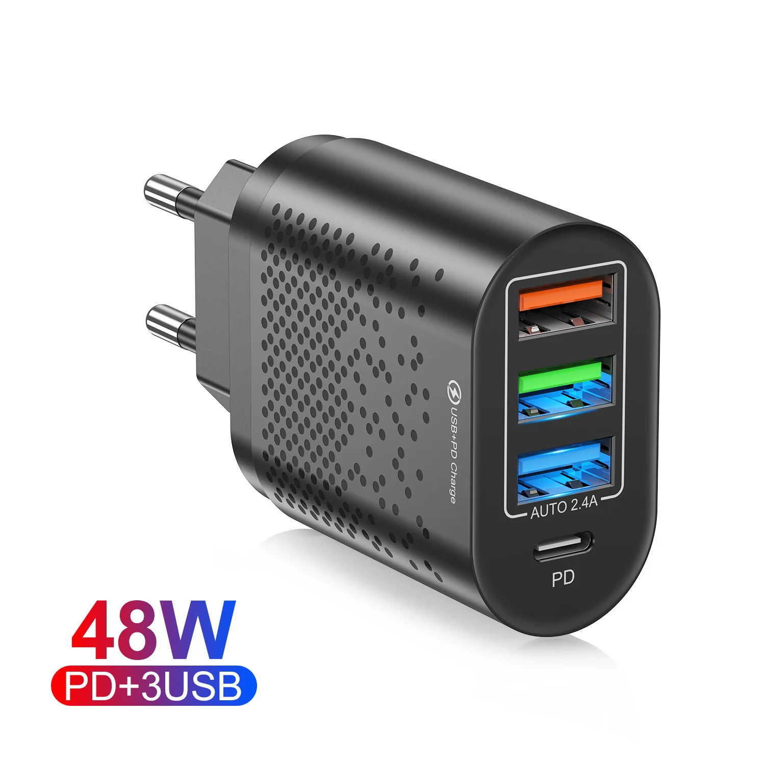 

20pcs/1lot Type c 3 USB Quick Charger US EU UK Plug for iPhone 11 12 iPad Samsung QC3.0 PD 48W USB c Fast Charging Adapter