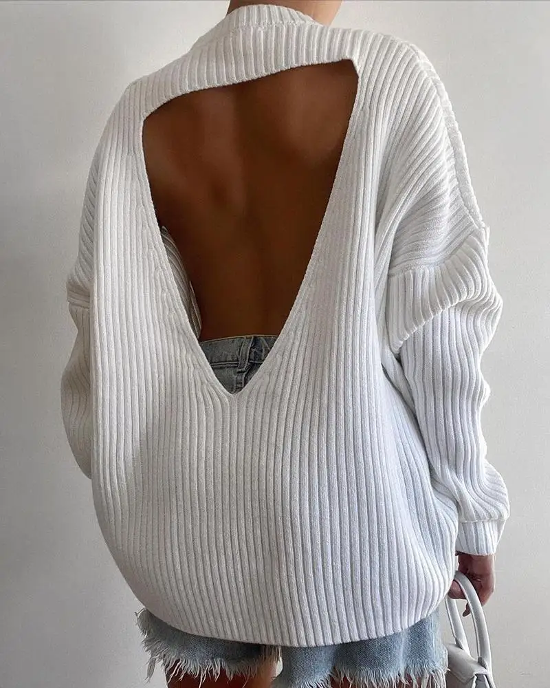 

Sweater women's sexy Cutout Backless Batwing Sleeve Knit Sweater autumn 2021 fashion long sleeve loose jumper
