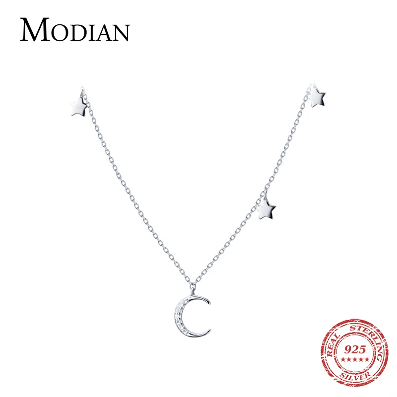 Modian, луна и звезды, модный шарм, подвеска чокер, ожерелье, классика, люкс класс, 925 пробы, серебро, сверкающие ювелирные изделия для женщин