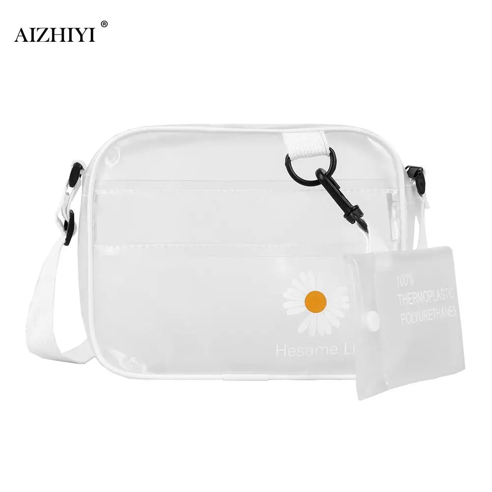 

Casual PVC Transparent Women Crossbody Bags Daisy Flower Clear Lady Students Shoulder Handbag Small Zipper Phone Pouch with Card