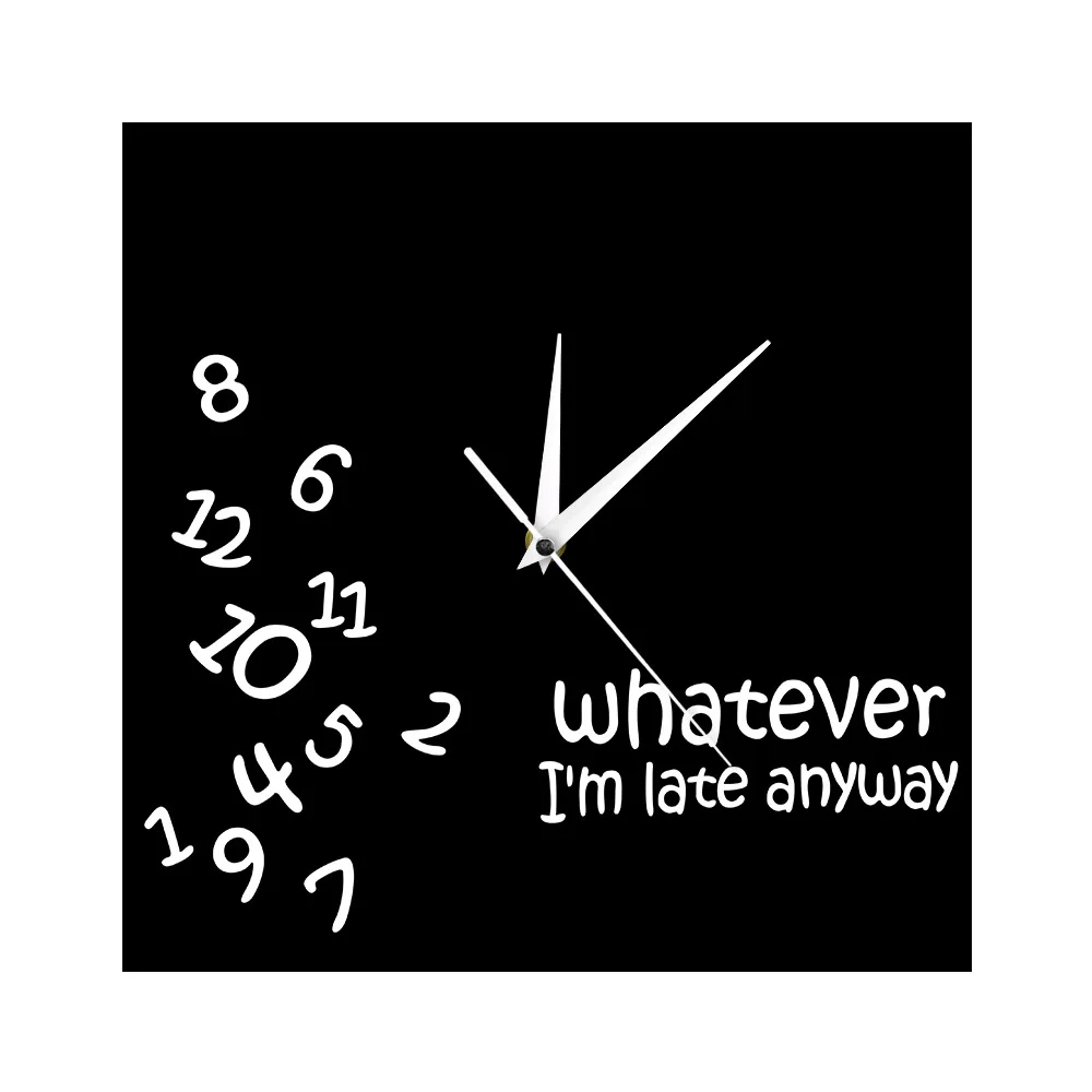 Whatever I'm Late Anyway Modern Design Square Silent Quartz Wall Clock Funny Falling Numbers Hanging Watch Reloj De Pared Saat