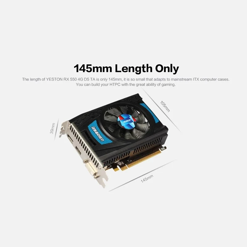 Yeston RX550--4G D5 карты изображений Radeon Chill 4 Гб памяти GDDR5 128 бит 6000 МГц DP1.4HDR + HDMI2.0B DVI-D GPU
