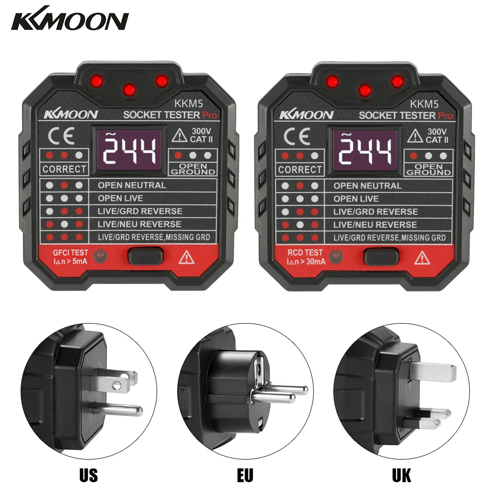 Вилка EU/US/UK KKmoon KKM5 с цифровым дисплеем детектор электрических разъемов тестер