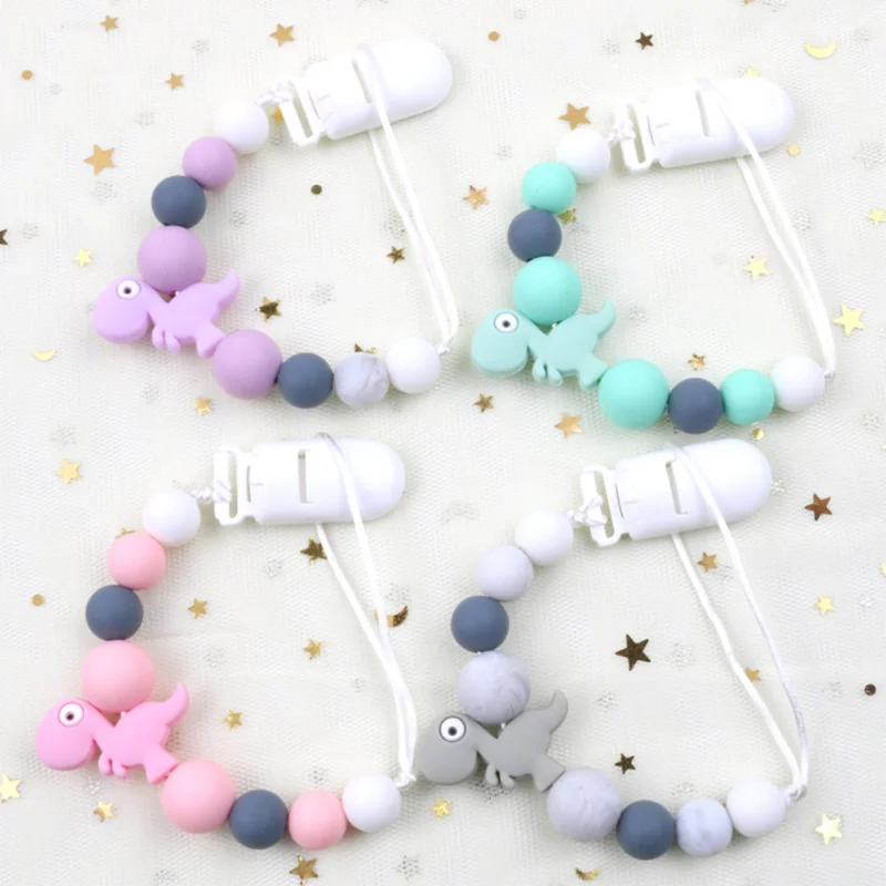 

Baby Pacifier Clips Silicone Beads Caroon Dianosaur Pacifier Chain Infant Nipple Appease Soother Chain Clips Holder Nipple Clip