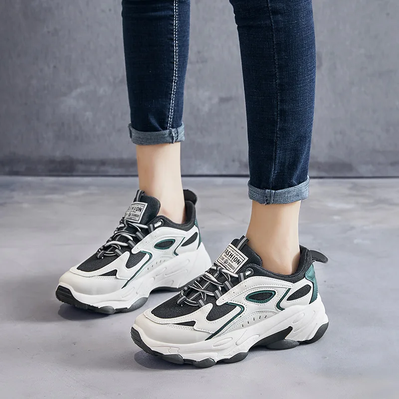 

2021 Women's Chunky Sneakers Thick Bottom Platform Vulcanize Shoes Fashion Breathable Casual Shoes for Woman Female