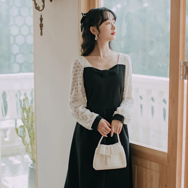 

Film is not lower than 】 【 spot long dress new winter long sleeve splice