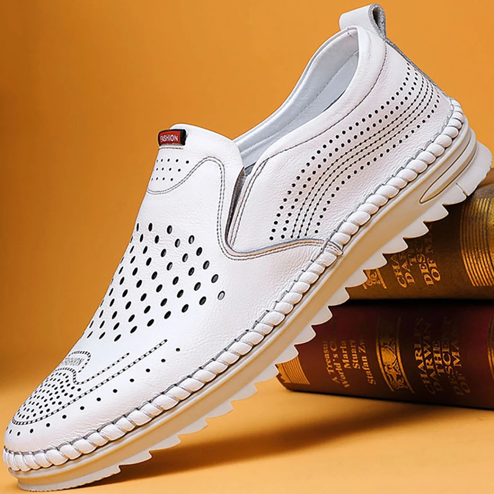 

Casual Driving Loafers for Men 2021 Handmade High Quality Leather Oxfords Male Fashion Hollow Out Breathable Summer Footwear