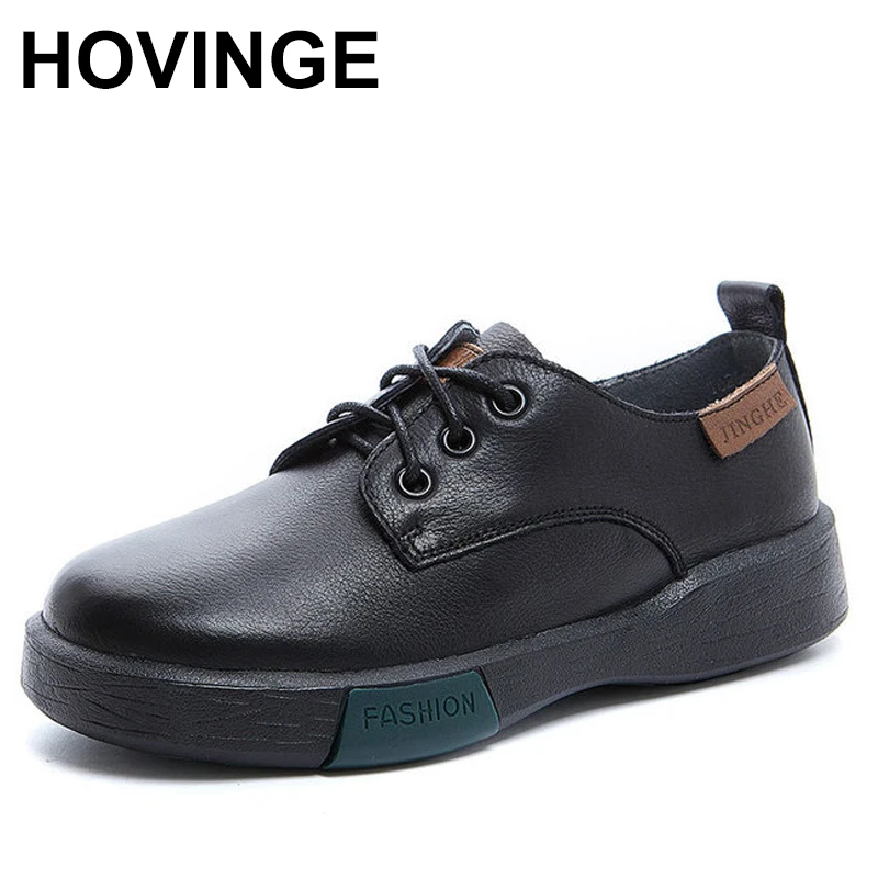 

HOVINGE2021 early spring literary shoes low-heeled soft sole all-match retro British style lace-up small leather shoes