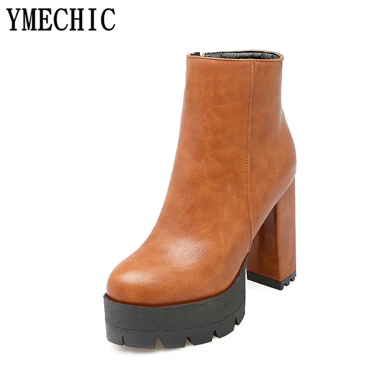 Осень 2018 желтые красные черные панк Массивный блок высокий каблук платформа