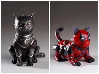 Marvel Avengers Cosplay Deadpool Dog&Black Panther Cat PVC Figure Collectible Model Toy