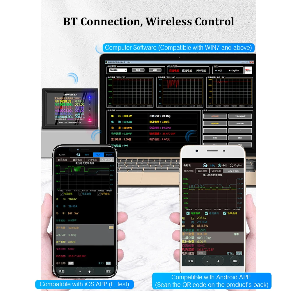 

AC 50~300V 30A Electric Energy Tester 2.4-inch Digital Color Screen Current Voltage Power Factor Frequency Energy Meter