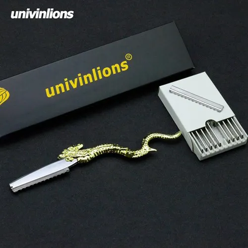 Univinlions нержавеющая Дракон прямое бритвенное лезвие Парикмахерская Филировочная Бритва Парикмахерская Бритва для волос с 10 лезвиями - Цвет: B-1-A10blades