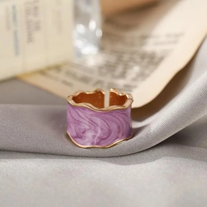 

Fashion Exquisite Enamel Corrugated Open Ring for Woman Charm Temperament Banquet All-Match Jewelry
