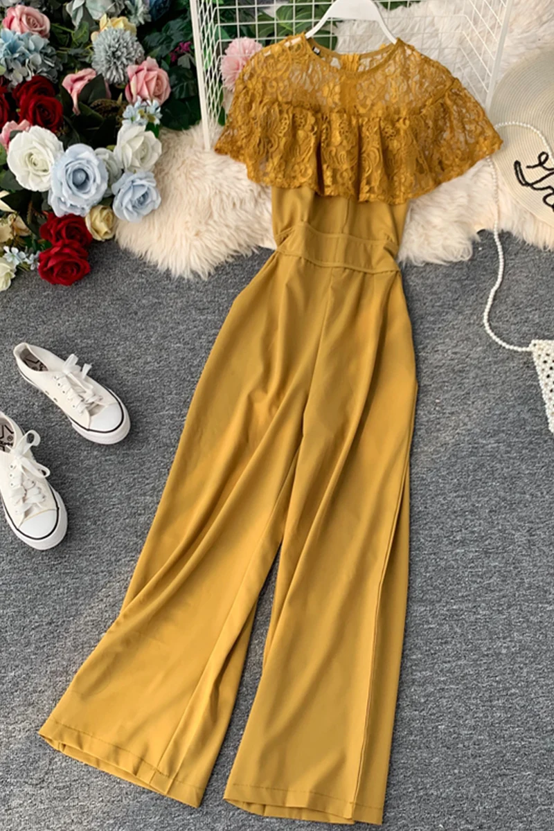 Новинка 2019 Модный женский комбинезон кружевной ажурный с цветочной вышивкой