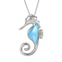 new arrival real 925 sterling silver natural larimar seahorse pendant woments necklace pendant