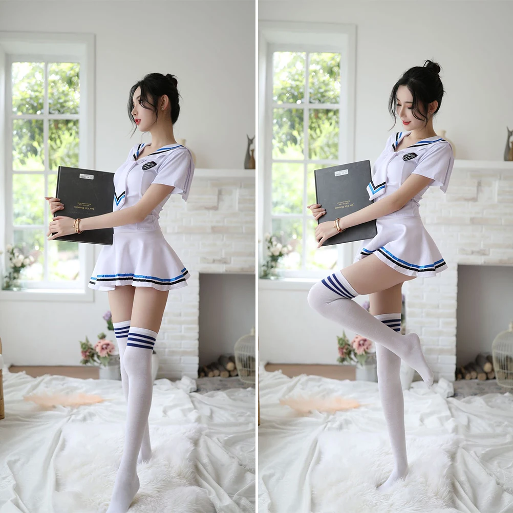 

Japanese Korean Version JK Suit Summer Woman Marine Style Sailor Suit WhiteSchool Uniform Suit Costume Skirts with Cosplay