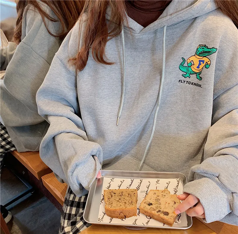 

Super Popular CEC Sweater Women's Autumn and Winter 2019 Korean Ins Loose BF Lazy Style Long Sleeve Fleece-Lined Thickened