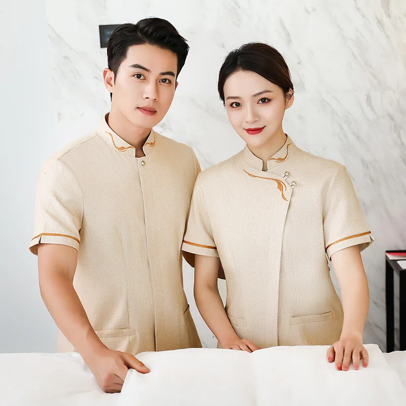 

Supply Cleaning Service Uniform Short Sleeve Side Opening Hotel Room Cleaning Large Size Thin Breathable Custom Logo