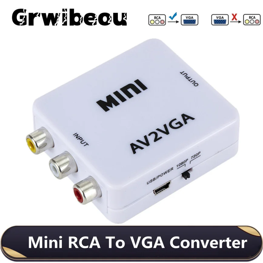 Преобразователь Grwibeou RCA AV в VGA конвертер AV2VGA преобразователь с 3 5 мм аудио видео