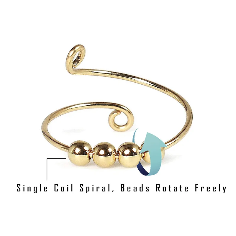 

Beads Fidget Ring Spinner Single Coil Spiral Fidget Ring Beads Rotate Freely Anti Stress Anxiety Ring Toy for Girl Women Men