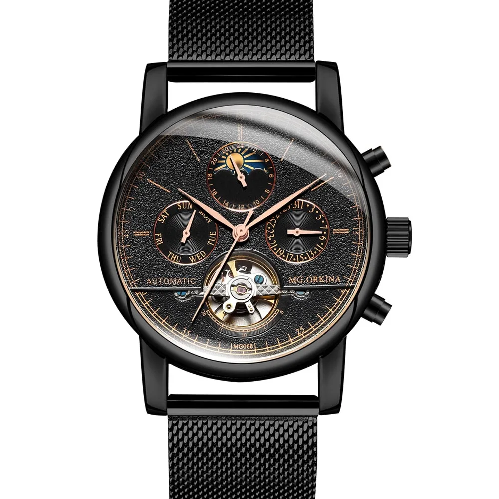 Часы мужские механические с автоподзаводом на кожаном ремешке | Наручные часы