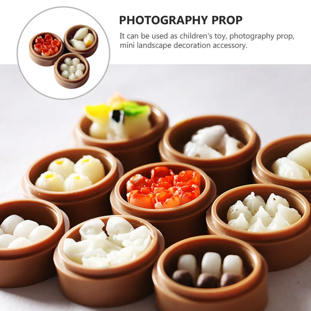 

3pcs Mini Resin Food Model Adornments Mini Scene Decors Steamer Food Models