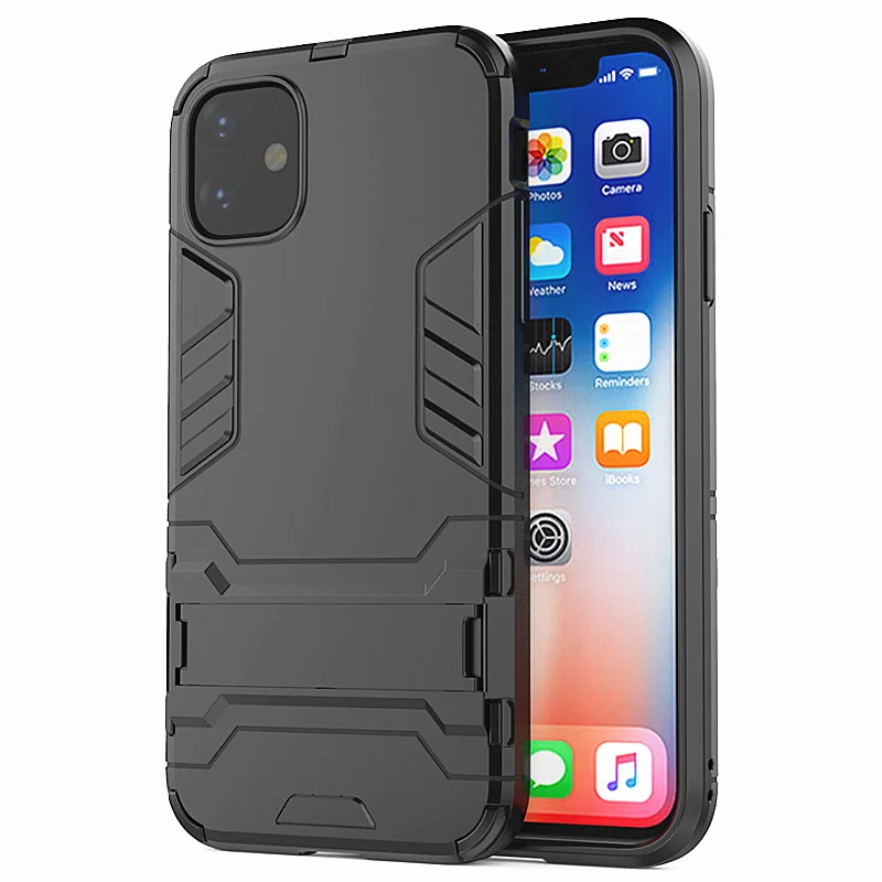 black Гибридный противоударный защитный чехол-подставка для телефона для iPhone 11 Pro MAX X XS Max XR 7 8 6 6S Plus 5 5S 5C кронштейн держатель чехол - Цвет: black