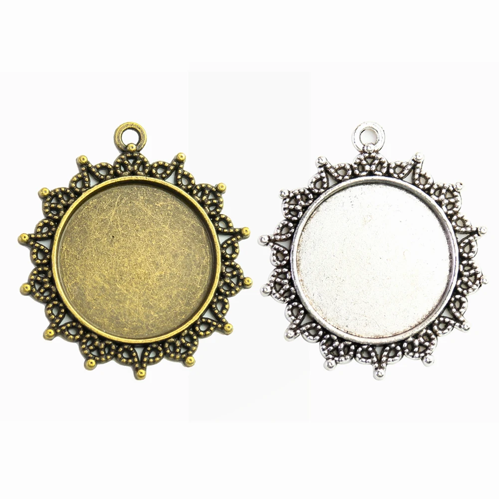 

25mm Retro Time Gem Cabochon Pendant Base Round Sun Bronze Silver Charms DIY Necklace Photo Souvenir Jewelry Accessories part