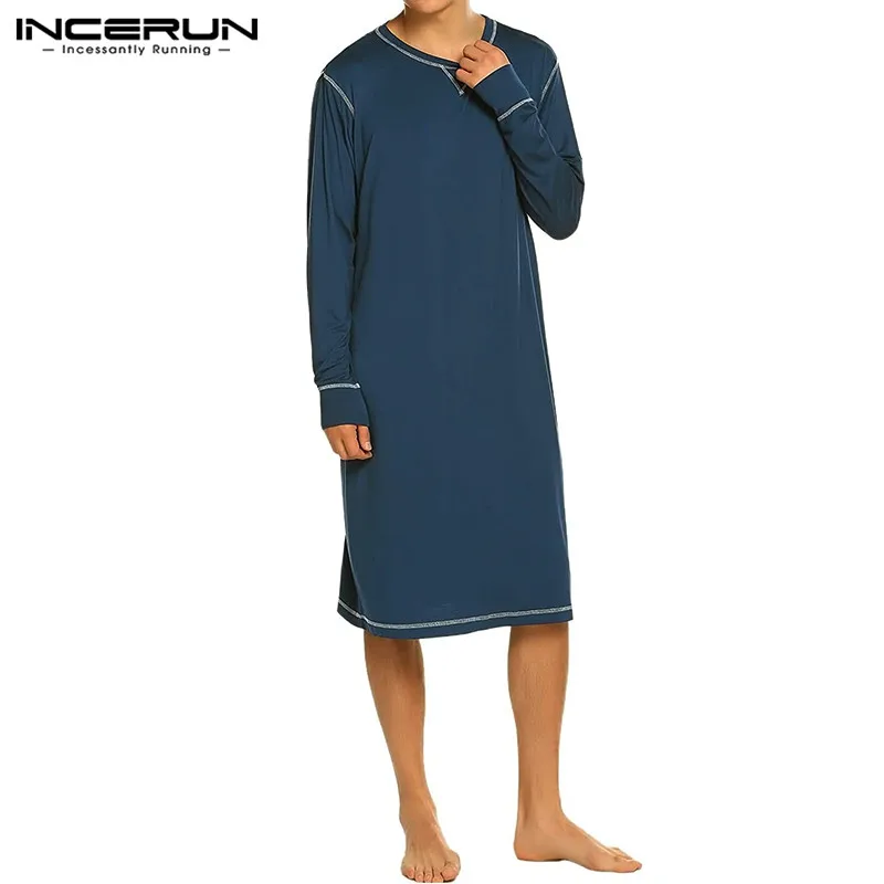 

Men Robes Sleepwear Homewear Long Sleeve Round Neck Soft Solid Leisure Nightgown Cozy Mens Bathrobes Dressing Gown S-5XL INCERUN