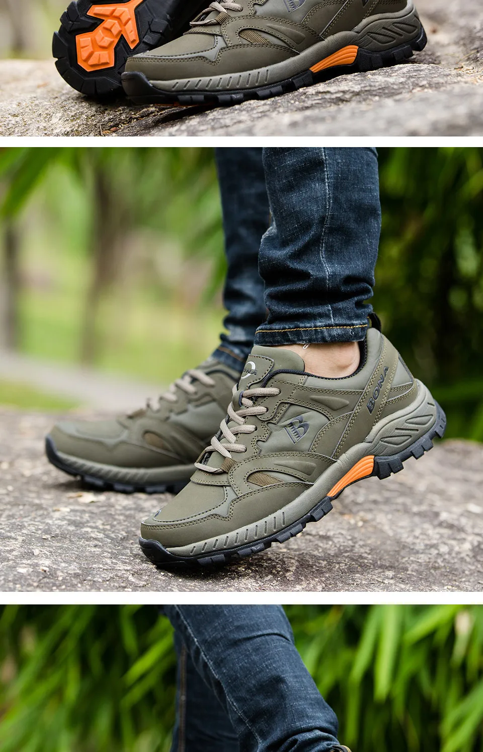 BONA Man Hiking Shoes Men Suede Breathable Lace Up Men Athletic Shoes Outdoor Jogging Sneakers Comfortable Soft Outdoor Sneakers