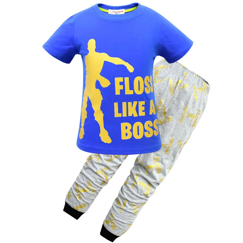 Пижамный комплект для мальчиков и девочек футболка с принтом надписей флосс Босс