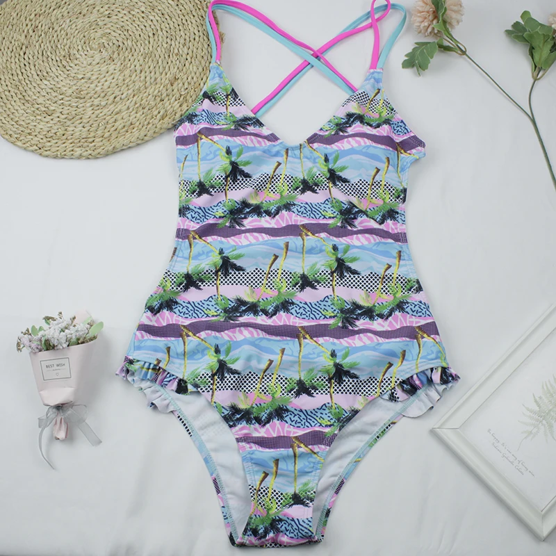 

2021 Women Swimwear One Piece Swimsuit Ruffle Style Florial Print New Backless Ladies Bodysuit Female Plus Size Bathing Suit