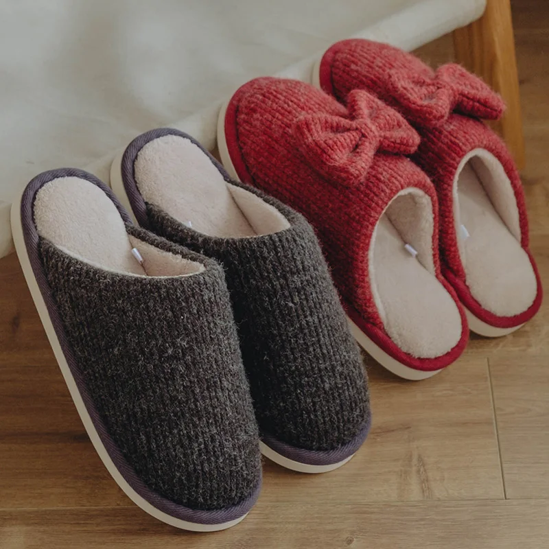 

2020 New Cartoon Cotton Slippers For Women And Winter Lovers Antiskid Thick Bottom Warm Plush Bow Slippers For Men