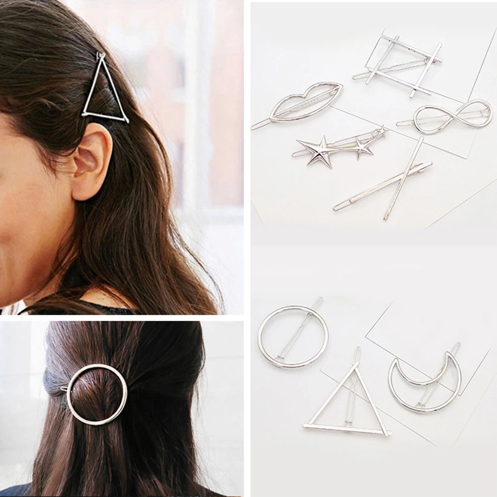 

Geometric Triangle Moon Round Shaped Barrette Side Bobby Pin Ponytail Hairpins