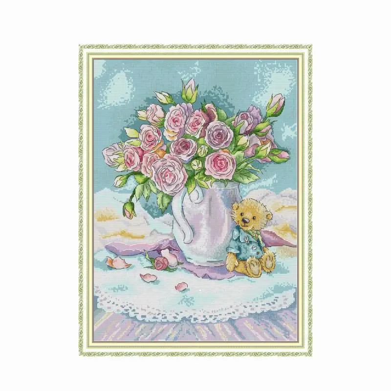 

Rose vase Joy Sunday Craft Cross Stitch Kit Pattern 11CT 14CT Printed Counted Fabric DMC Thread Canvas Embroidery Needlework Set